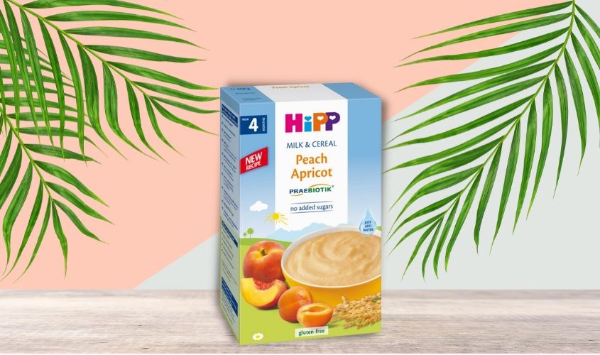 Bột ăn dặm HiPP kết hợp sữa, ngũ cốc và trái cây đào, mơ tây 250g (phù hợp từ 4 tháng tuổi)