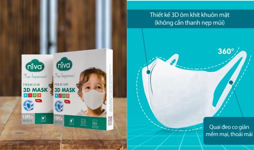 Hộp 15 cái khẩu trang y tế 3D cho bé Niva 3 lớp