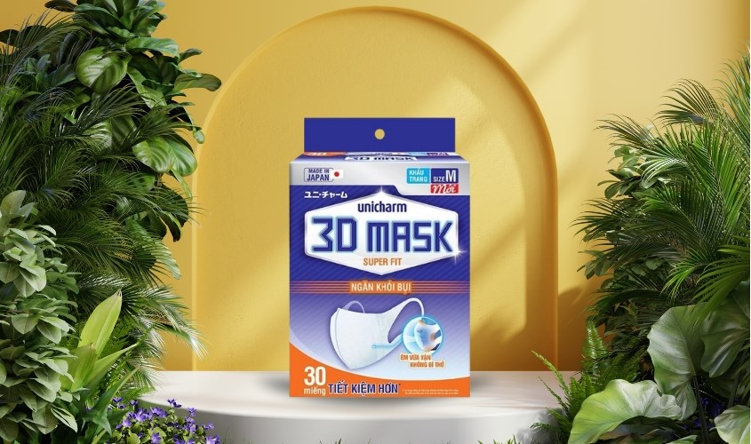 Hộp 30 cái khẩu trang y tế 3D Unicharm 2 lớp
