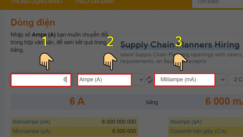 Cách tính Ampe bằng công cụ Convert World