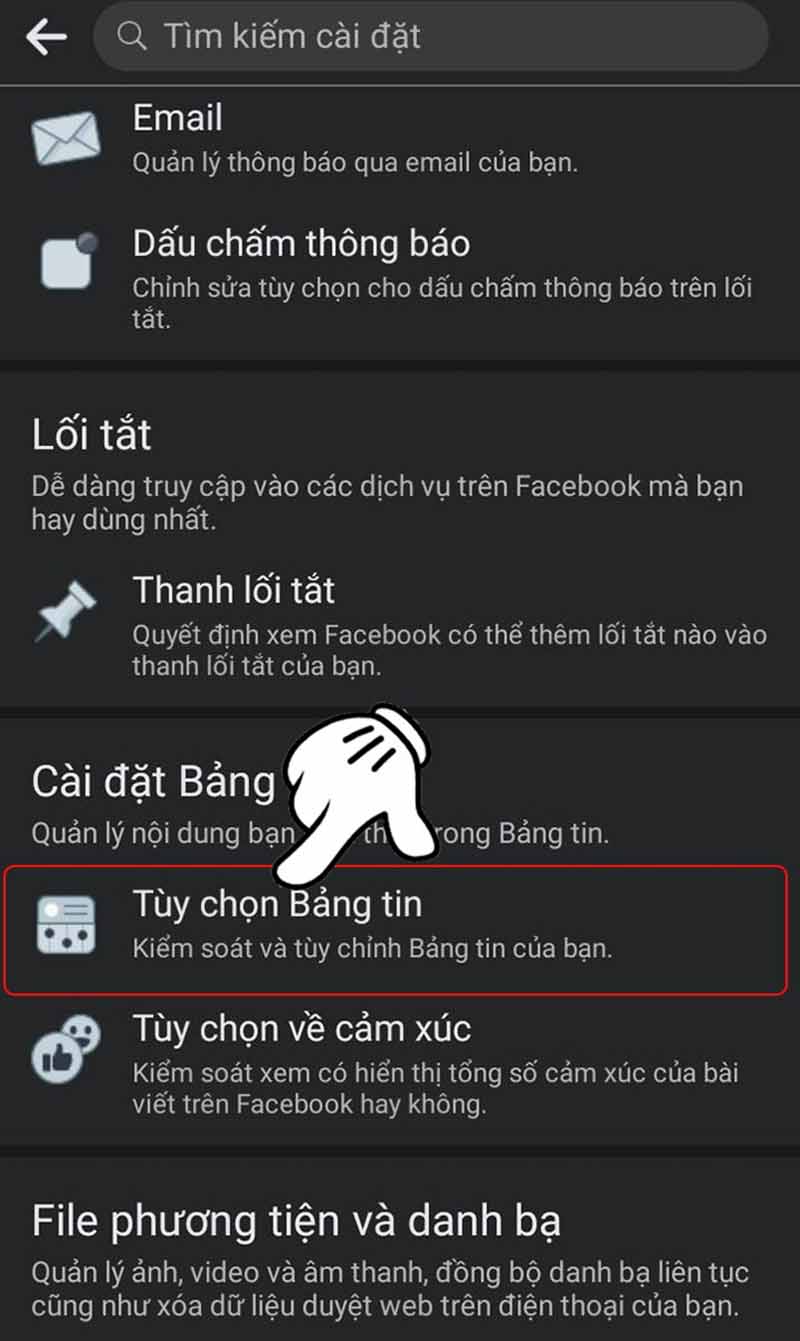 Chọn Tùy chọn bảng tin