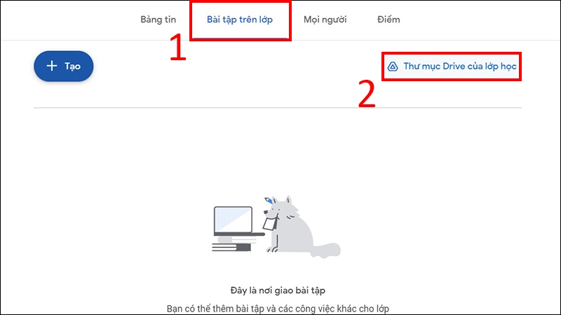 Tại mục Bài tập trên lớp, bạn chọn Thư mục Drive của lớp học