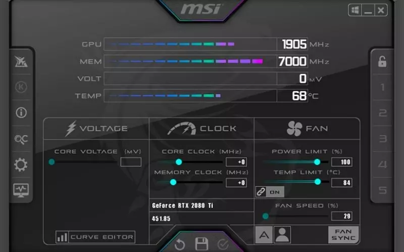 MSI Afterburner giúp điều chỉnh các thông số quan trọng trên máy tính