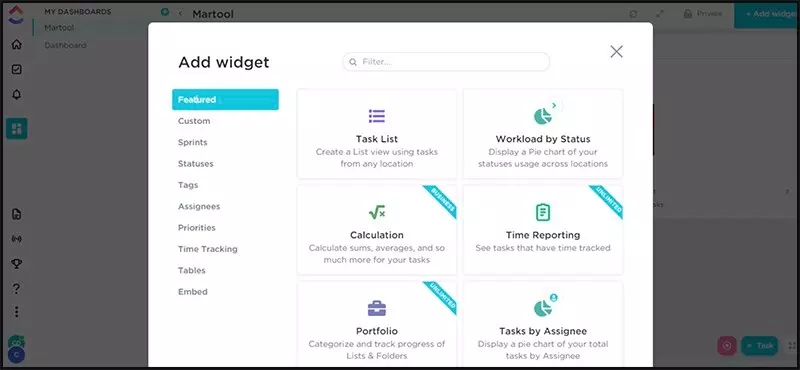 Tính năng tạo dashboards cho phép người dùng tạo riêng 1 trung tập kiểm soát nhiệm vụ