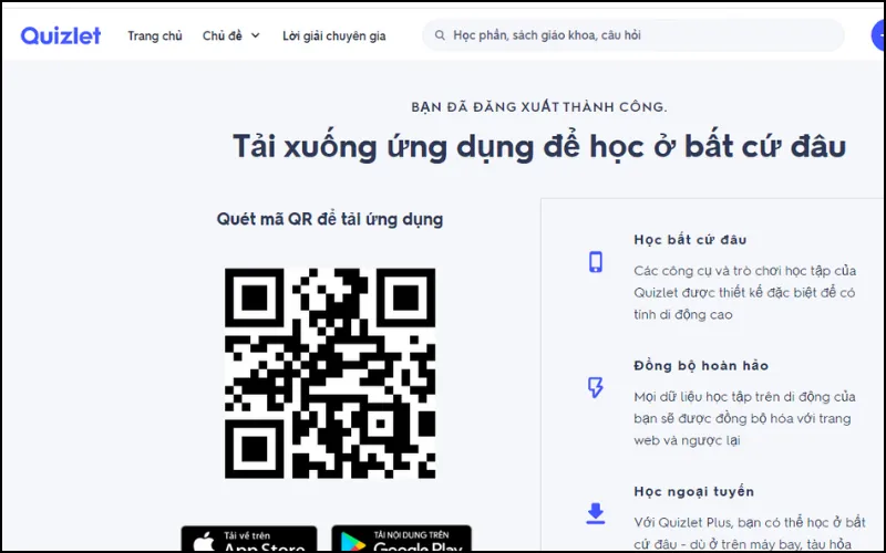 Truy cập vào website Quizlet