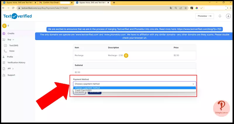 Chọn phương thức thanh toán Credit Card (USD)