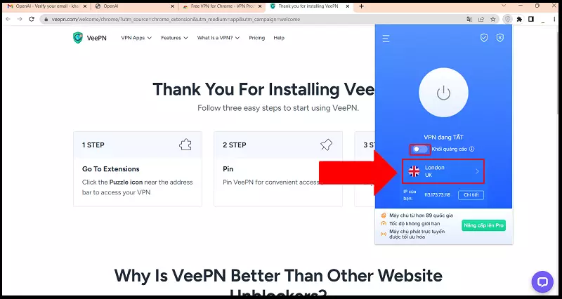 Mở tiện ích VPN Proxy VeePN