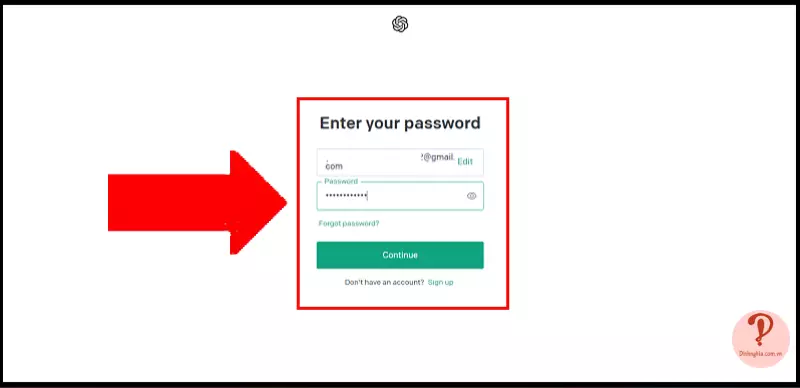 Nhập Email và mật khẩu đã đăng ký tài khoản rồi chọn Continue