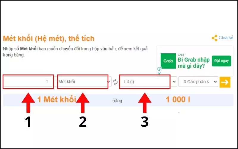 Lựa chọn đơn vị bạn cần chuyển đổi và gõ thông số vào