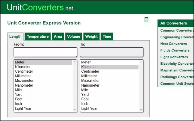 Truy cập vào trang web Unitconverters.net 