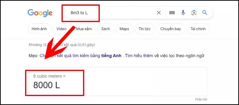 Dùng google để chuyển đổi m3