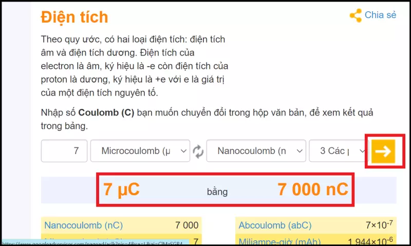 Nhấn vào dấu mũi tên để nhận kết quả