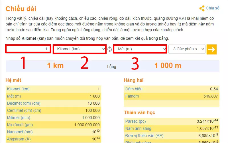 Chọn đơn vị bạn muốn chuyển đổi