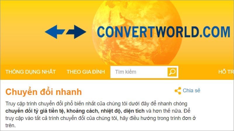 Truy cập vào trang web đổi Tốc độ ConvertWorld