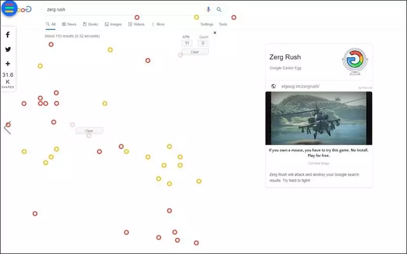 Truy cập Google, tìm kiếm “Zerg Rush” rồi nhấn vào chúng 