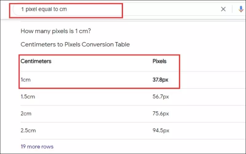 Để tìm kiếm kết quả nhanh cho vấn đề 1 pixel bằng bao nhiêu cm, bạn có thể tìm kiếm bằng Google