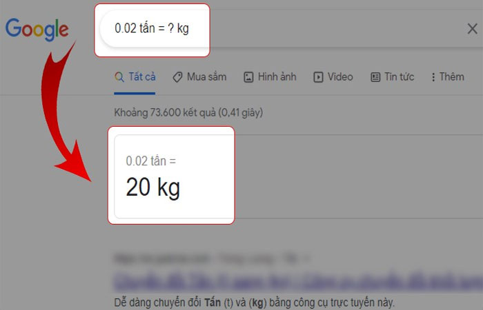 Cách đổi đơn vị tạ bằng Google