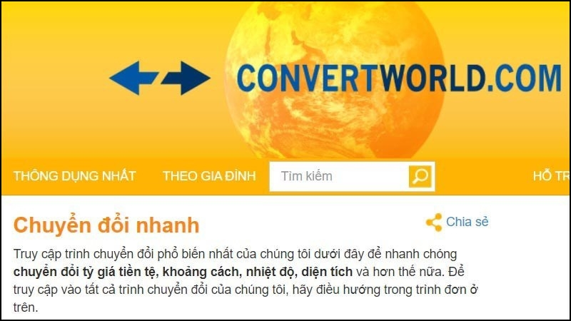 Truy cập vào trang web chuyển đổi ConvertWorld