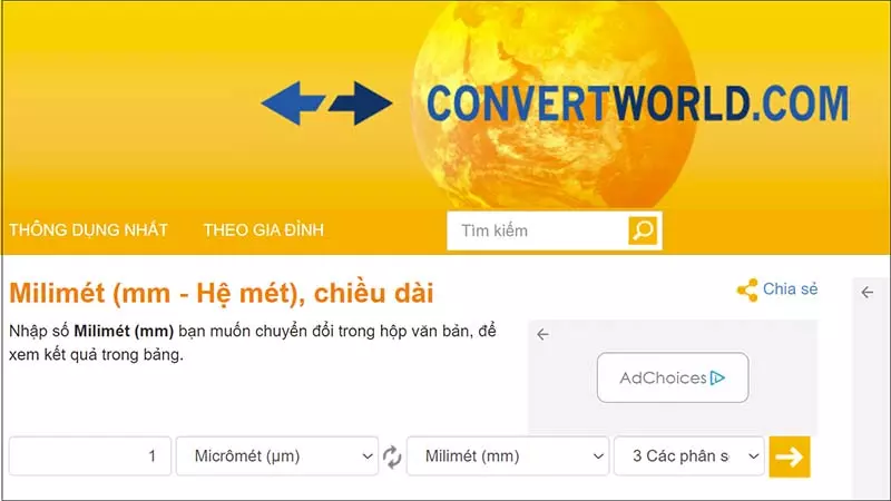 Truy cập vào trang Convert World 