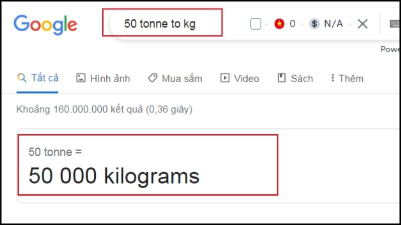 Cách quy đổi tấn bằng Google