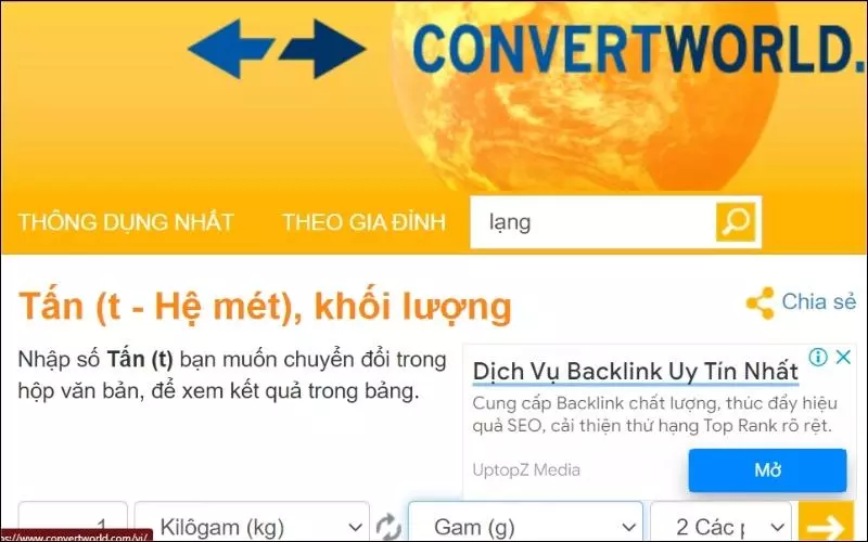 Truy cập vào công cụ chuyển đổi đơn vị Convert World