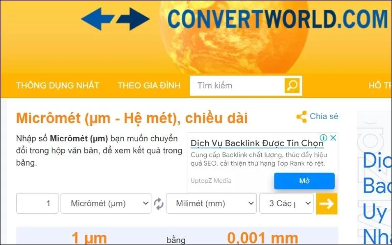 Truy cập vào trang Convert World