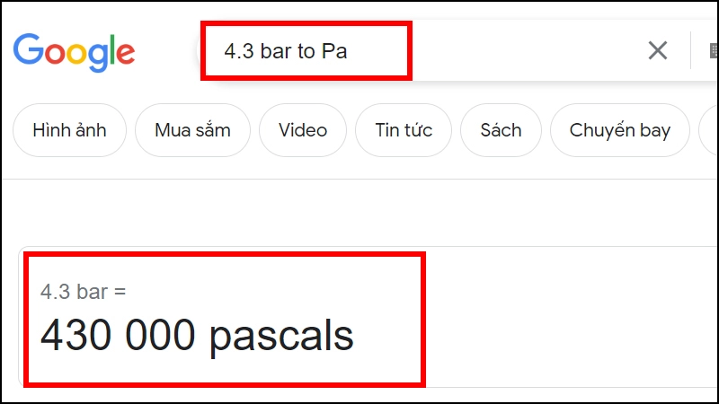 Dùng Google để đổi đơn vị bar