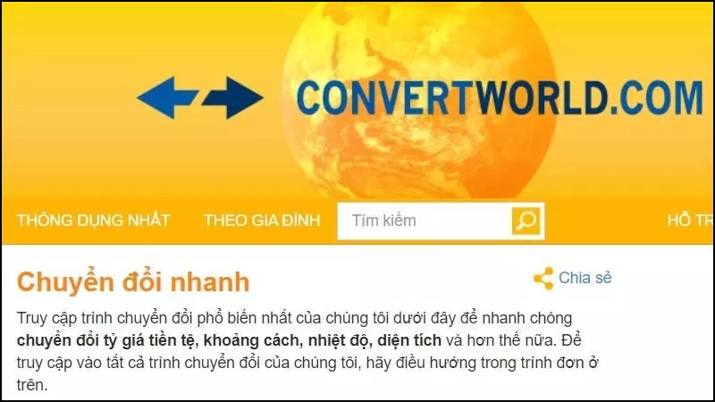 Truy cập vào trang web Convert World