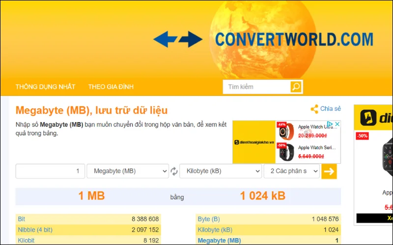 Hãy truy cập trang web chuyển đổi ConvertWorld