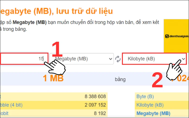 Nhập số lượng muốn chuyển và chọn đơn vị muốn chuyển đổi