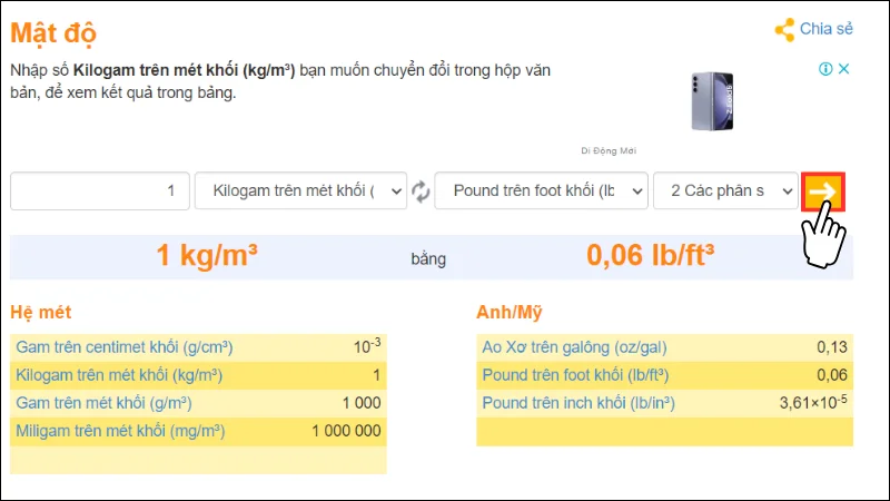 Nhấn chọn dấu mũi tên để chuyển đổi