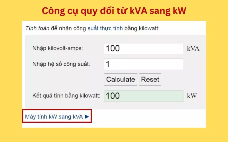 Kết quả được hiển thị ở ô kW