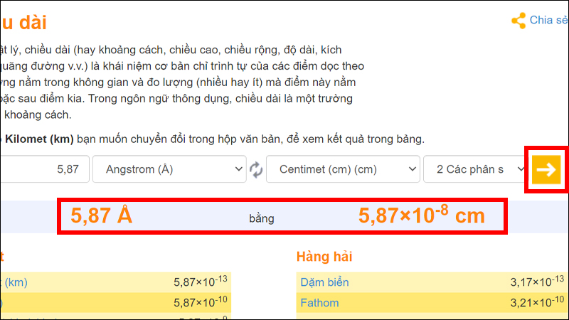 Nhấn chọn biểu tượng mũi tên và xem kết quả