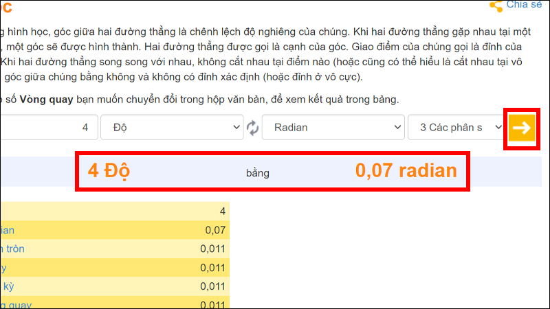 Nhấn chọn dấu mũi tên và xem kết quả