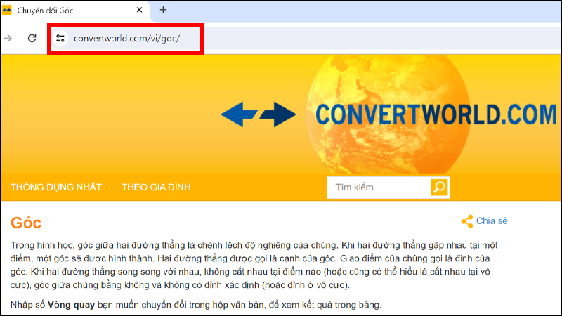 Hãy truy cập vào trang web chuyển đổi ConvertWorld