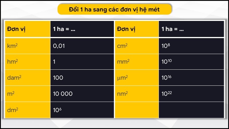 Quy đổi 1 ha sang các đơn vị hệ mét