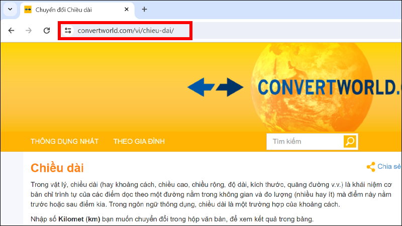 Hãy truy cập vào trang web chuyển đổi ConvertWorld