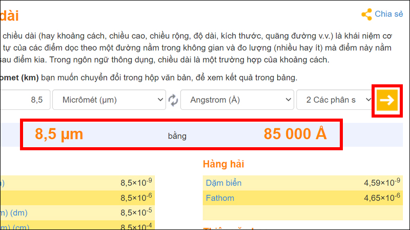 Nhấn chọn dấu mũi tên và xem kết quả