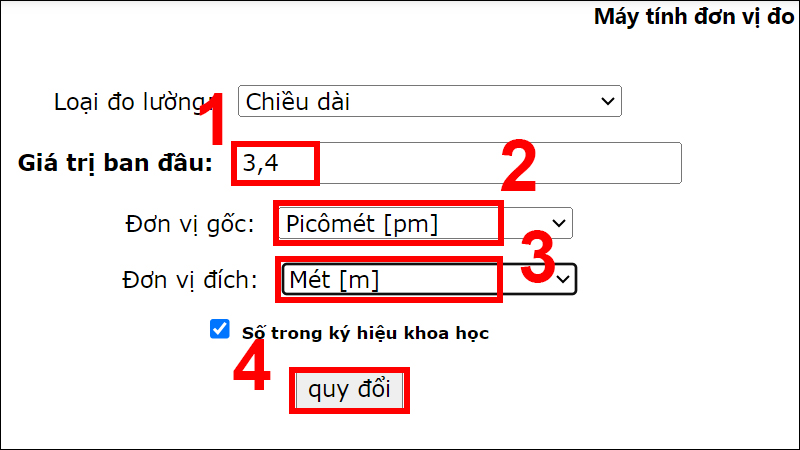 Nhập giá trị muốn chuyển đổi