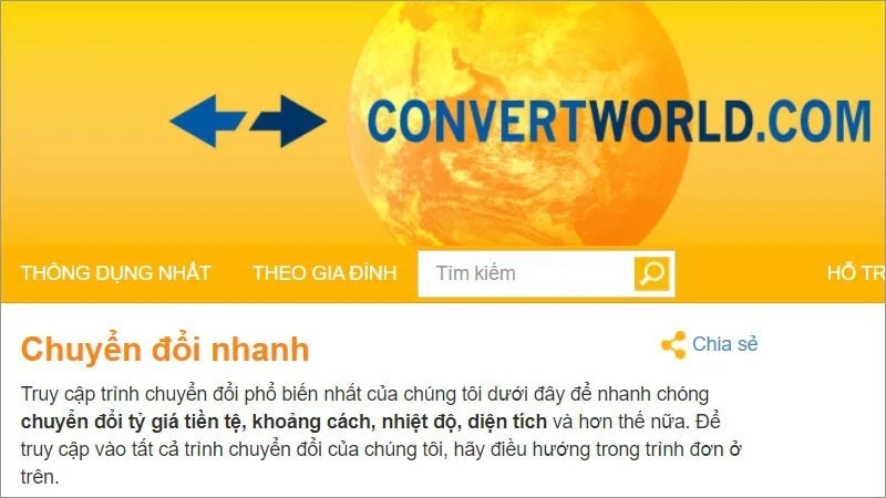 Truy cập trang web ConvertWorld