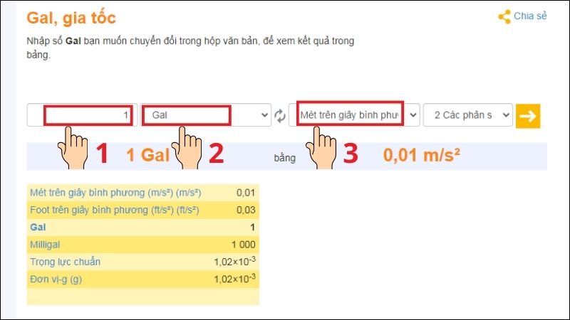 Nhập giá trị và đơn vị muốn chuyển