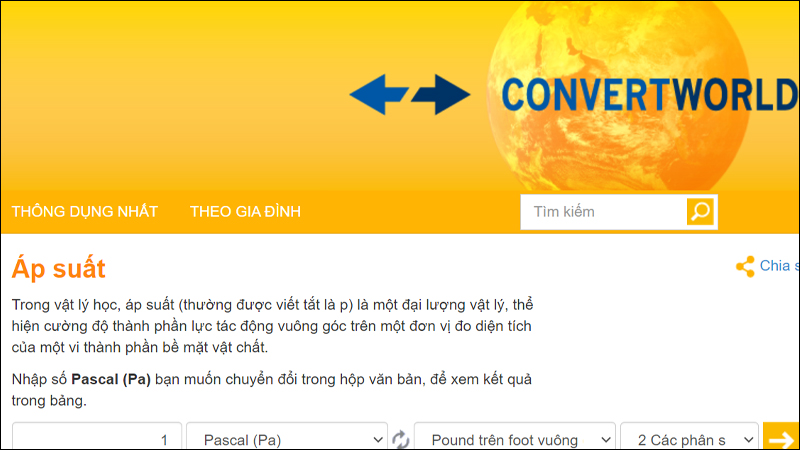 Hãy truy cập vào trang web chuyển đổi ConvertWorld