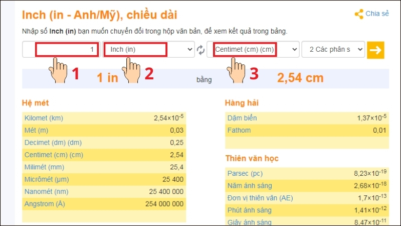 Chọn đơn vị là Centimet