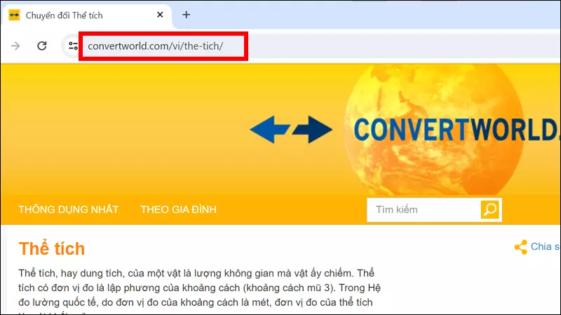 Truy cập trang web quy đổi ConvertWorld