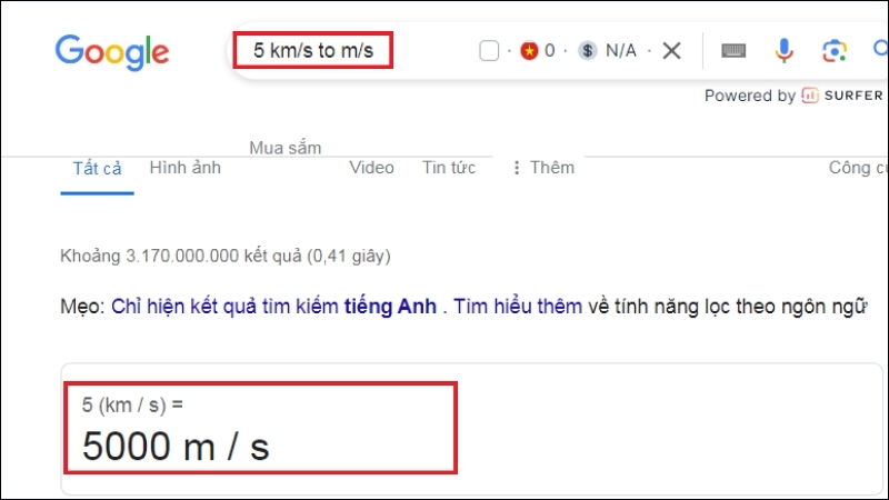 Nhập cú pháp vào ô tìm kiếm