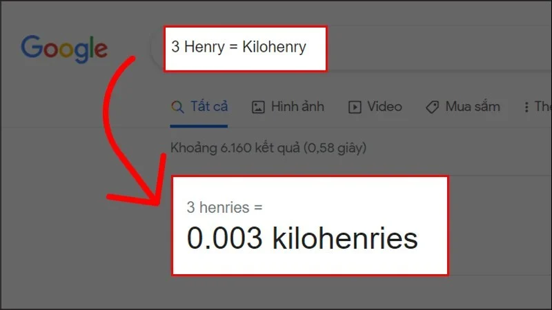 Dùng Google quy đổi đơn vị Henry