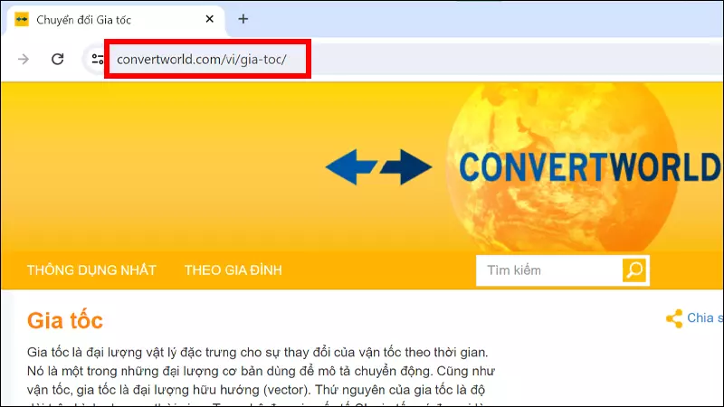 Hãy truy cập vào trang web chuyển đổi ConvertWorld